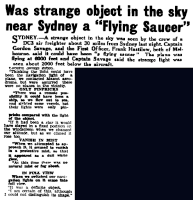 Was Strange Object in the Sky Near Sydney a 'Flying Saucer' – The Evening Advocate (Australia  5-26-1950)