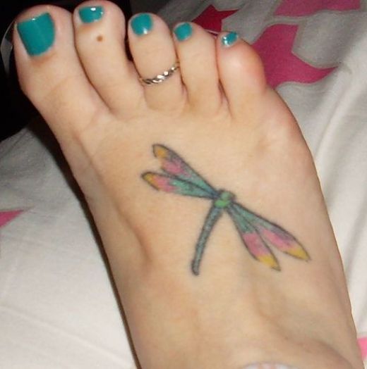 pretty foot tattoos. dragonfly foot tattoos,
