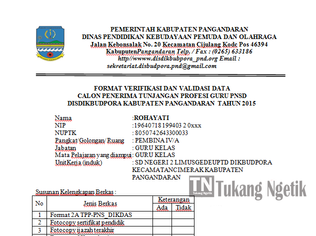 Format Verifikasi Dan Validasi Data Calon Penerima Tunjangan Profesi Guru Pnsd