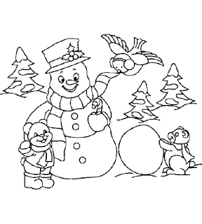 christmas snowman and birds coloring pages 