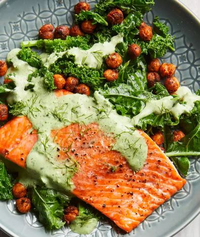 Cooked Salmon with Smoky Chickpeas Greens