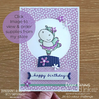 Handmade hippo birthday card using Stampin Up Hippest Hippos stamps, Hippos dies, Stylish shapes and Basic Borders dies, Butterfly Kisses paper, in 22-24 in color paper. Card by Di Barnes - Independent Demonstrator in Sydney Australia - colourmehappy - saleabration 2022 - stampinupcards - cardmaking