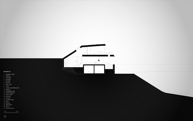 Section drawing of the modern villa