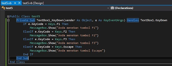 Cara Membuat Kontrol Keyboard Tombol F1 F2 F3 dan Escape(Esc) di VB.Net