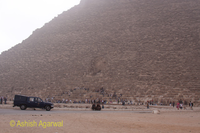 Great Pyramid - A police vehicle near the Great Pyramid, showcasing the tight security