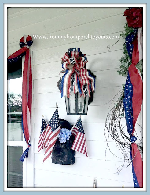 Patriotic -Porch- Decor-DIY-Bows-Flags-Hydrangeas-From My Front Porch To Yours