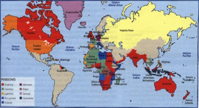 Resultado de imagen de mapa de las colonias a principios del siglo XX