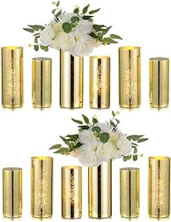 Mercury Gold Tall Round Vase for Wedding Anniversary Events Set of 12