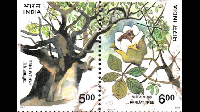 Parijata tree and flower Indian postal stamp