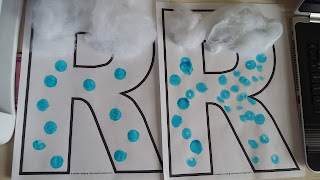 We pit cotton balls at the top for clouds and used blue dot markers to make the rain.