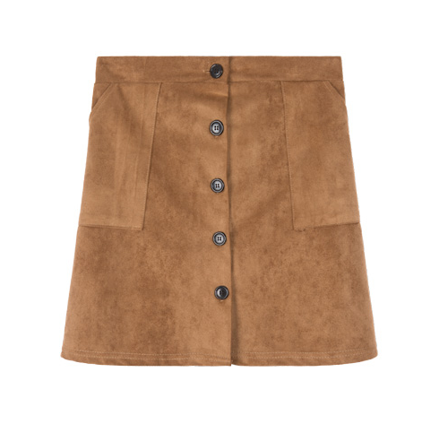  Suede Button-Front A-Line Skirt