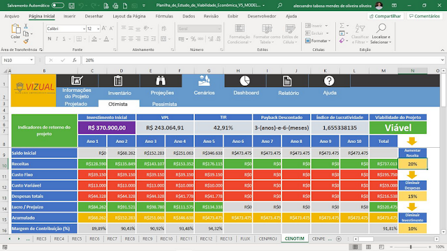 Planilha de Estudo de Viabilidade Econômica em Excel
