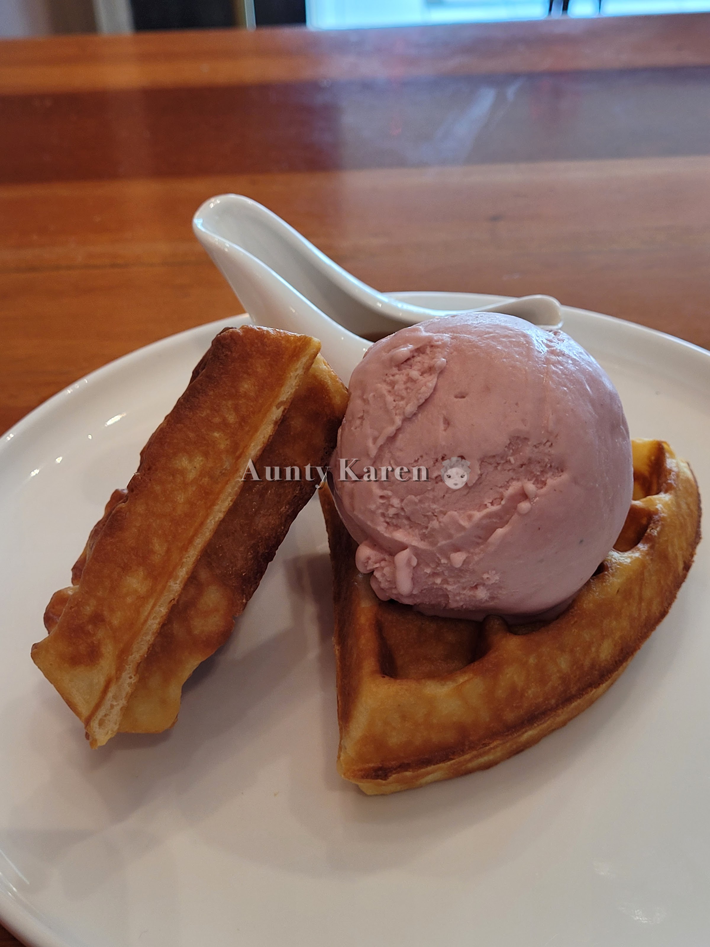 Half Mochi Waffle with Strawberry gelato from Chatters cafe at Bedok
