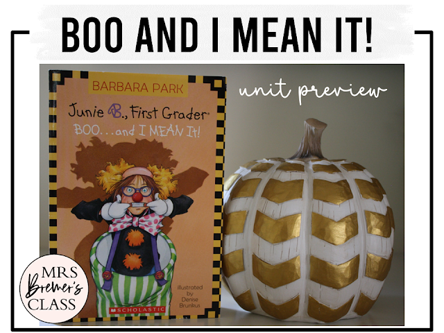 Junie B Jones Boo and I Mean It book activities unit with printables, literacy companion activities, and reading worksheets for First Grade and Second Grade