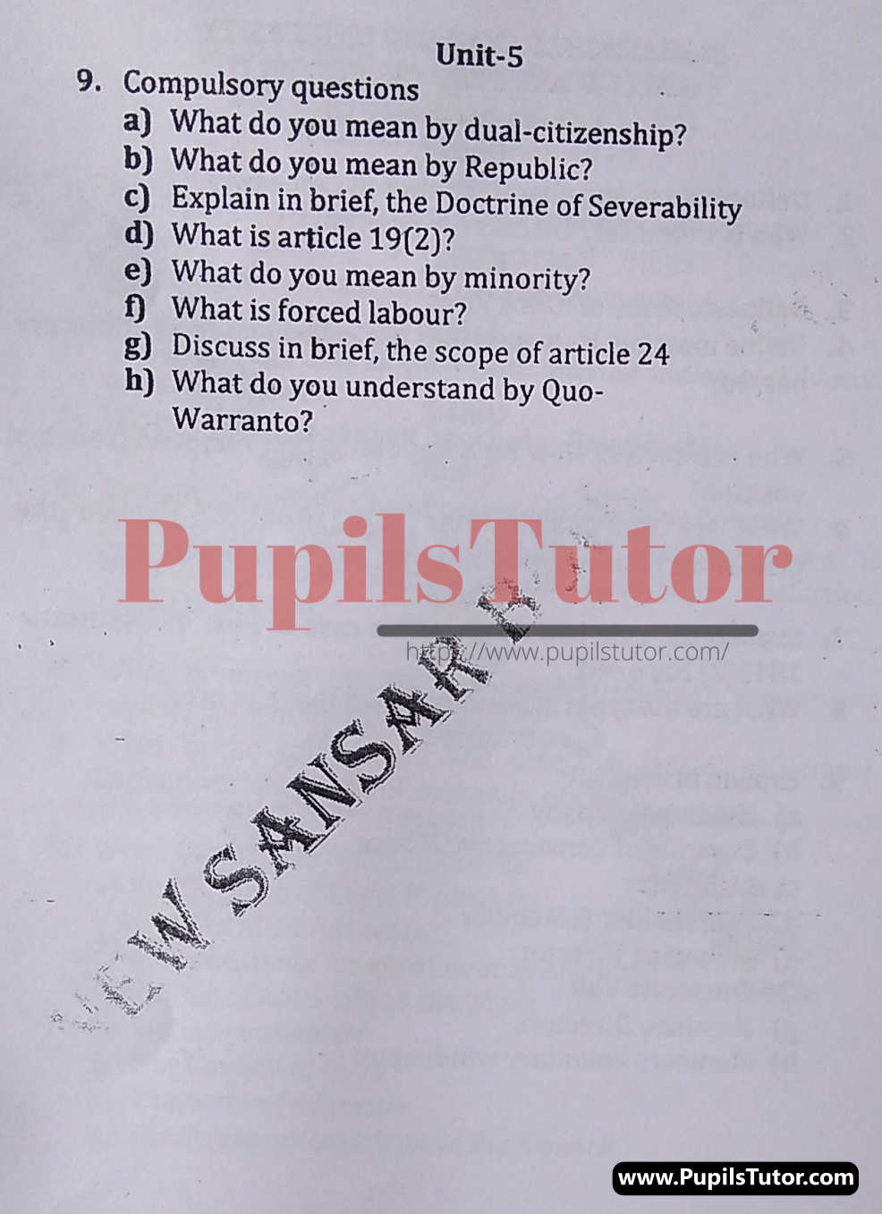 M.D. University LL.B. Constitutional Law First Semester Important Question Answer And Solution - www.pupilstutor.com (Paper Page Number 2)