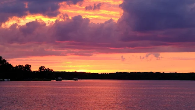 Wallpaper Sunset, River, Clouds, Sky, Dusk