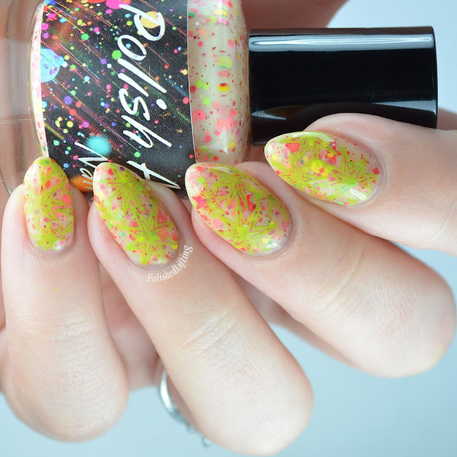 sherbet nail polish with glitter and stamping 