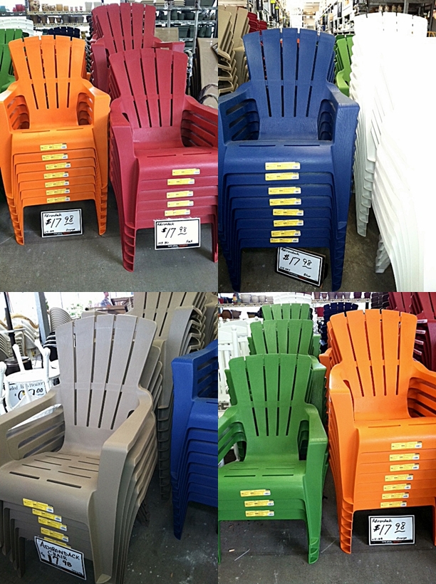  plastic Adirondack Chairs at The Home Depot this past weekend