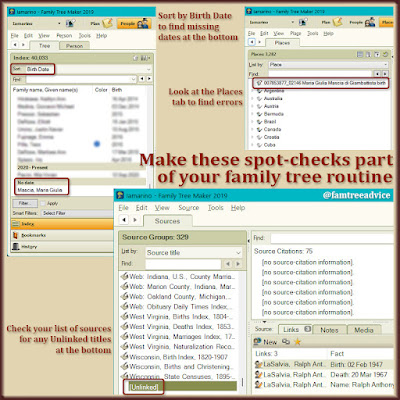 Make it a routine to spot-check these aspects of your family tree.