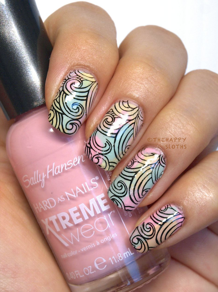 Pastel Waves Manicure featuring Sally Hansen Xtreme Wear Sea Bloom Collection in "Pearl Up", "Teeny Bikini", "Kelp Yourself", and "Peach Babe"