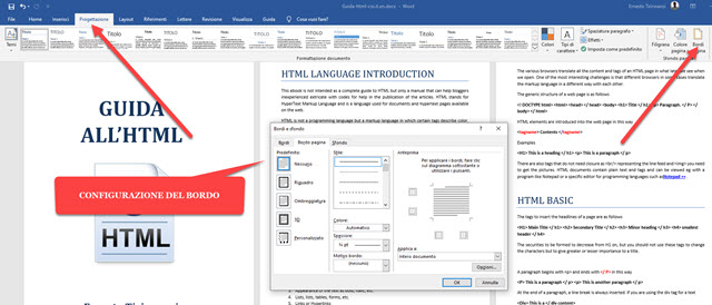 configurare i bordi in word di office