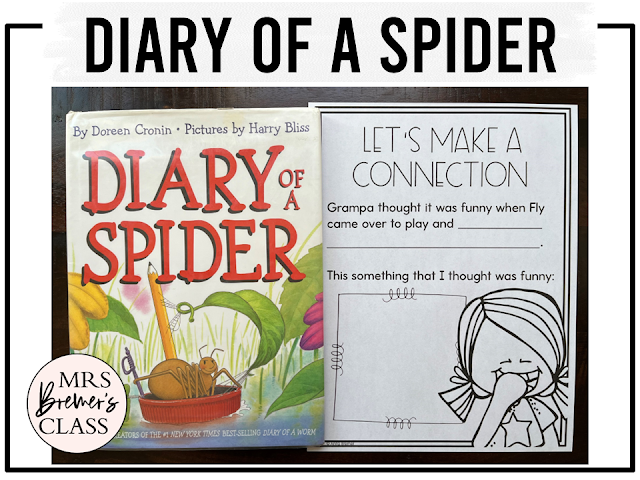 Diary of a Spider book activities unit with literacy printables, reading companion worksheets, lesson ideas, for First Grade and Second Grade