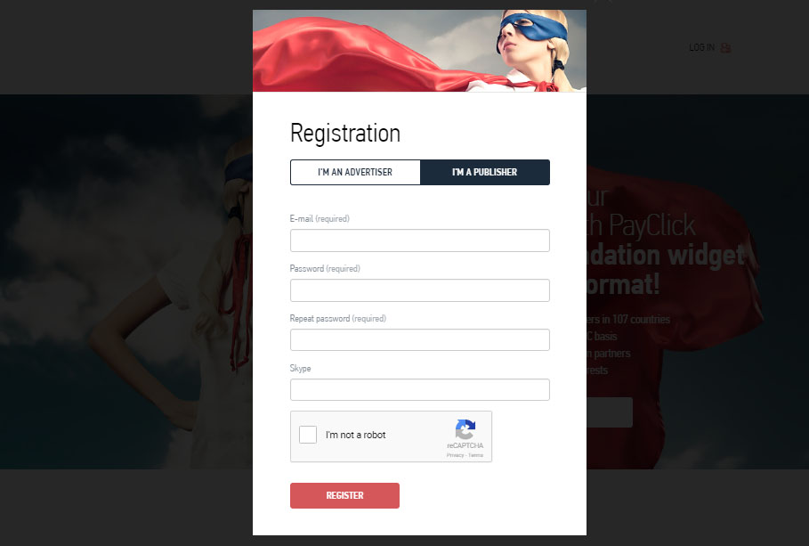 register with PayClick native ads