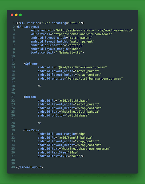 activity_main.xml spinner button textview aplikasi android studio file xml