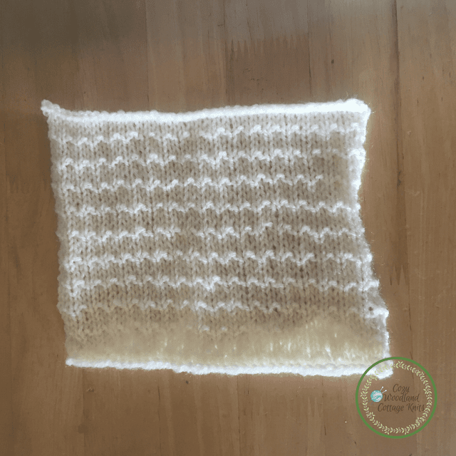 Picture of a purl ridges square in knitting