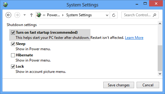 Turn on fast startup (recommended)