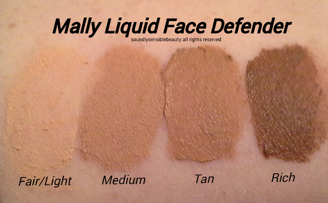 Mally Poreless Liquid Face Defender Shaded Swatches 