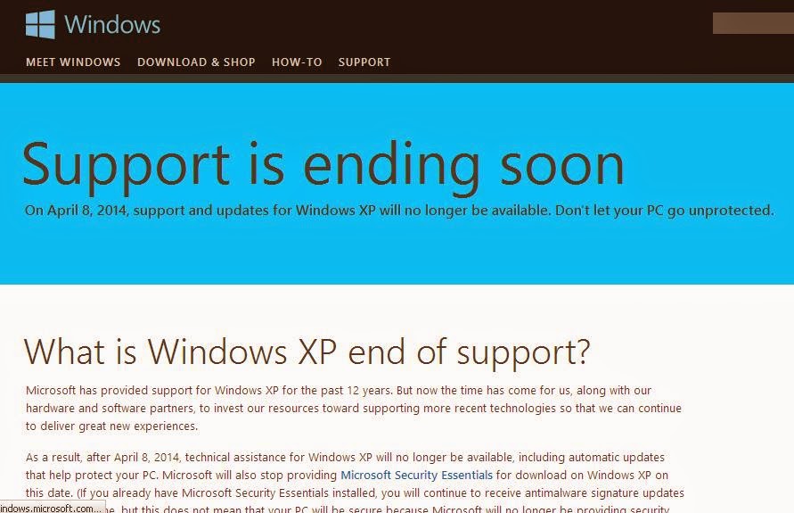 Berakhirnya Support untuk Windows XP 8 April 2014