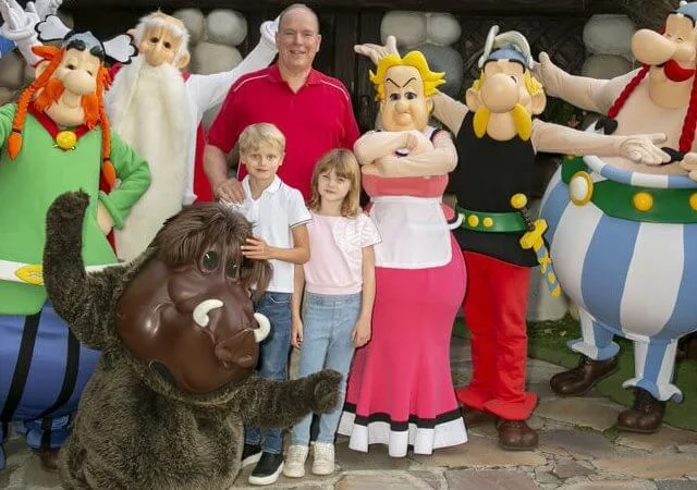 Prince Albert, Princess Charlene, Crown Prince Jacques and Princess Gabriella visited the Plailly Parc Asterix
