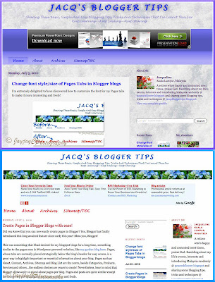 Screen shots of two different blog design: the top, using the Blogger Template Designer and the bottom, the Layout Template