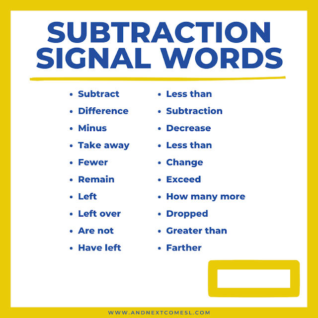 Subtraction key words to watch out for in subtraction word problems