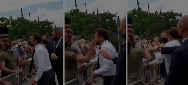 Macron leva tapa no rosto durante visita a cidade francesa; veja vídeo