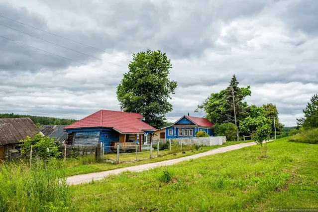 Деревенские дома у дороги
