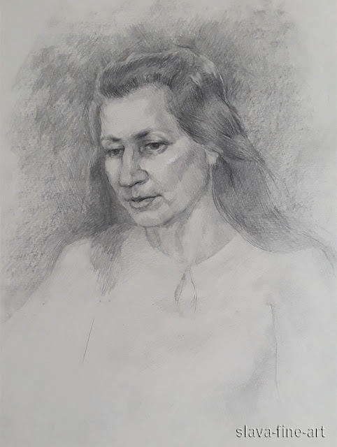  slava-fine-art 안영광 slava  portrait of a woman plein-air plein air study drawing pencil on paper