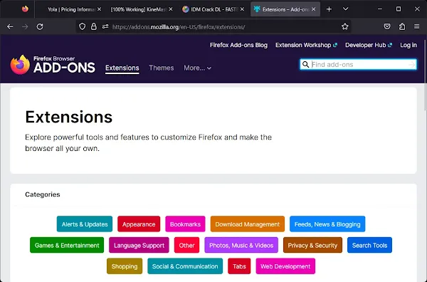 firefox extension page