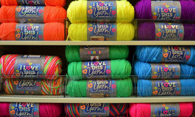 I Love This Yarn on a yarn store shelf