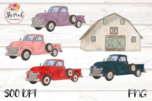 Vintage Truck and Barn Clipart Set
