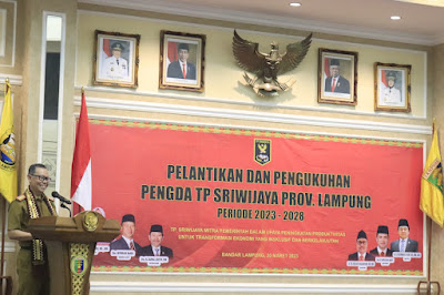 Sekdaprov Fahrizal Darminto Hadiri Pelantikan dan Pengukuhan Pengurus TP Sriwijaya Provinsi Lampung Periode 2023-2028