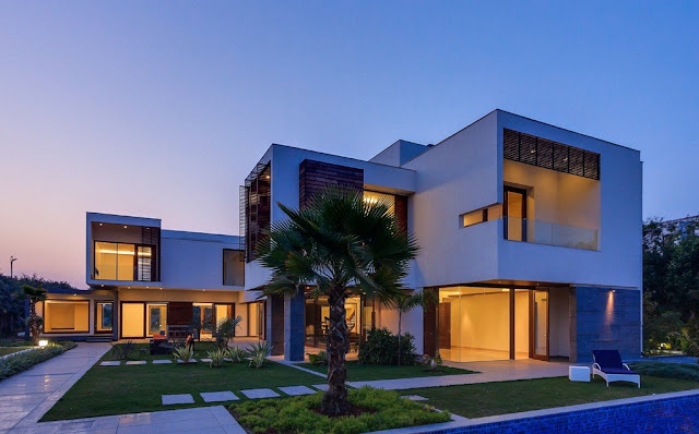 Modern home at dusk