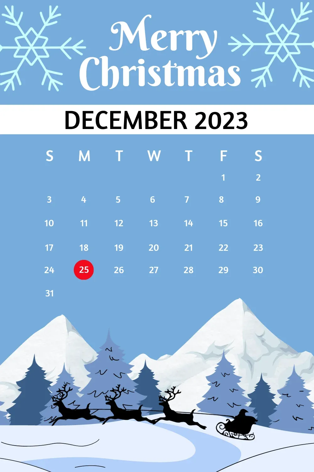 december 2023 calendar in merry christmas style