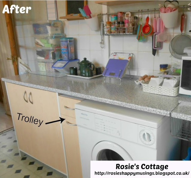 The amazing little budget trolley that completed our kitchen makeover.  As you can see, it doesn't take up much space under the work top.