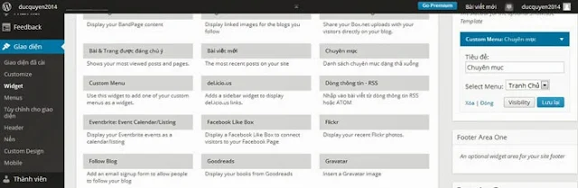cài đặt widget trong blog wordpress