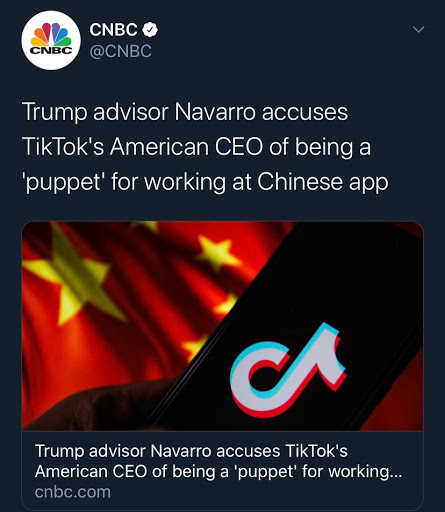 CNBC Tweet of TikTok situation this month.