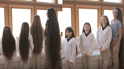 Daughters have a combined hair length of over FOUR METRES