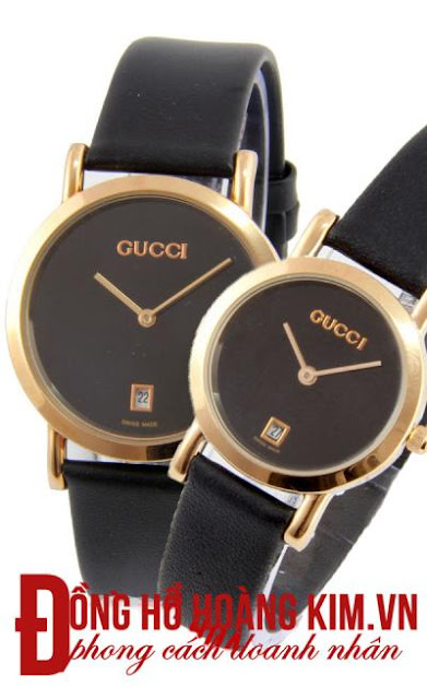 đồng hồ đôi gucci dây da màu đen hàng fake 1 đẹp