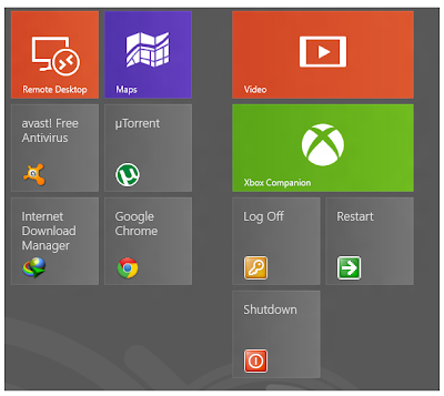 Shutdown and Restart Buttons on Windows 8 Start Screen